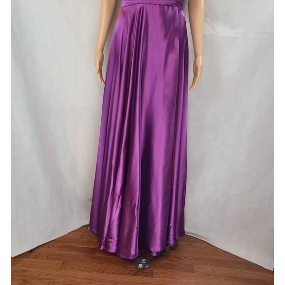 New Bridesmaid (4) Purple Satin Drape Sleeve with Spaghetti Strap Maxi Dress - Picture 3 of 9
